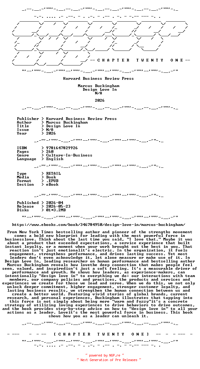 NFO for the release Marcus.Buckingham.-.Design.Love.In.2026.RETAIL.EPUB.eBook-CTO by CTO