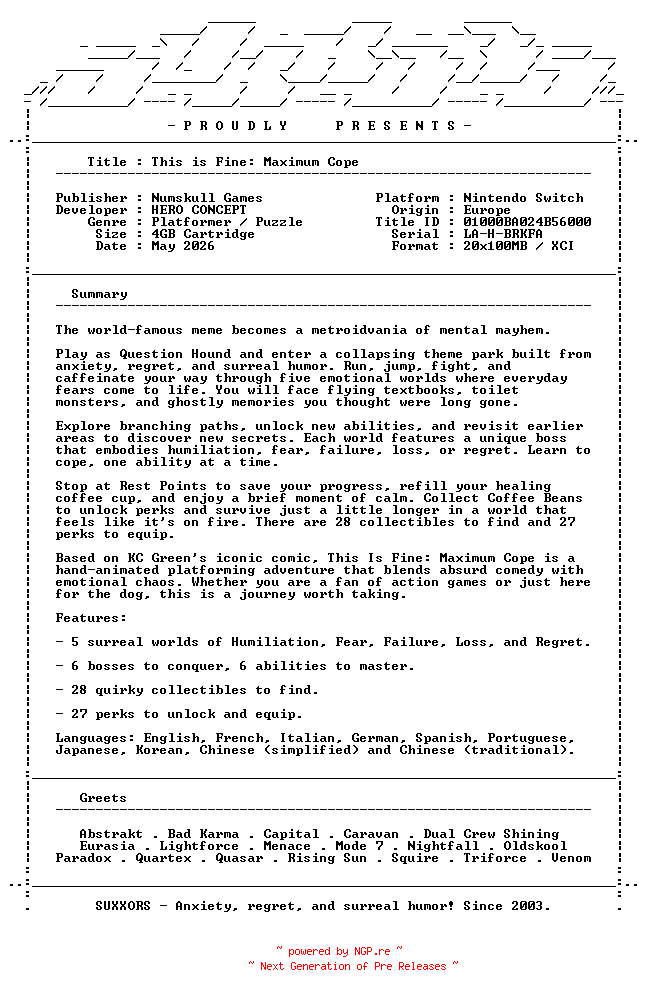 NFO for the release This_is_Fine_Maximum_Cope_NSW-SUXXORS by SUXXORS