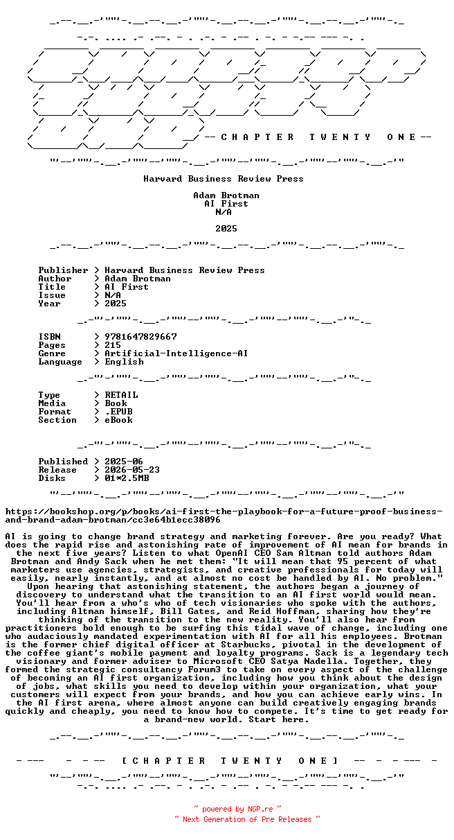 NFO for the release Adam.Brotman.-.AI.First.2025.RETAIL.EPUB.eBook-CTO by CTO