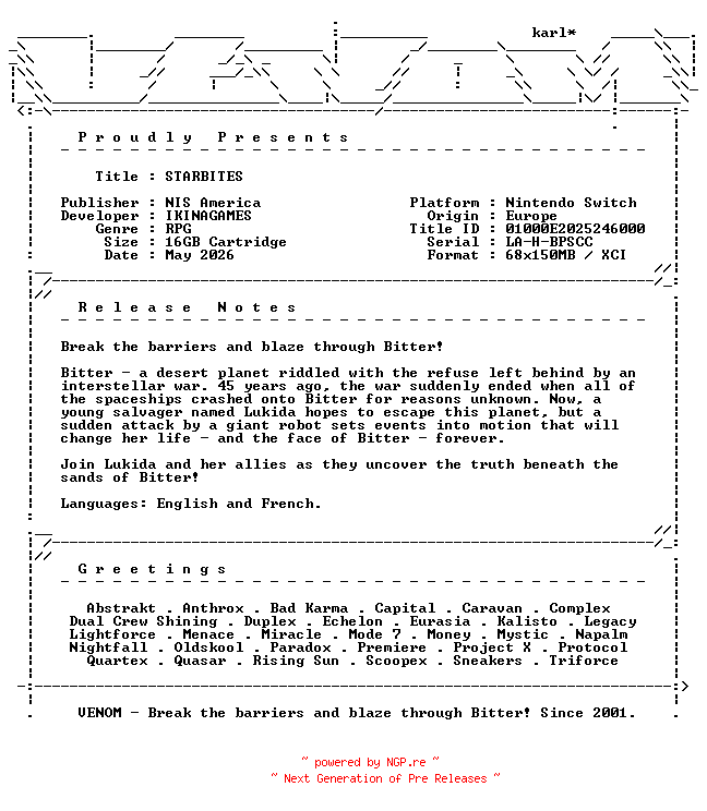 NFO for the release STARBITES_NSW-VENOM by VENOM