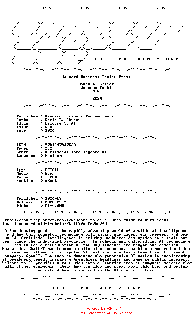 NFO for the release David.L.Shrier.-.Welcome.To.AI.2024.RETAIL.EPUB.eBook-CTO by CTO