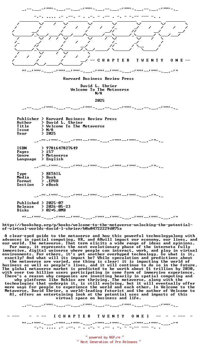 NFO for the release David.L.Shrier.-.Welcome.To.The.Metaverse.2025.RETAIL.EPUB.eBook-CTO by CTO