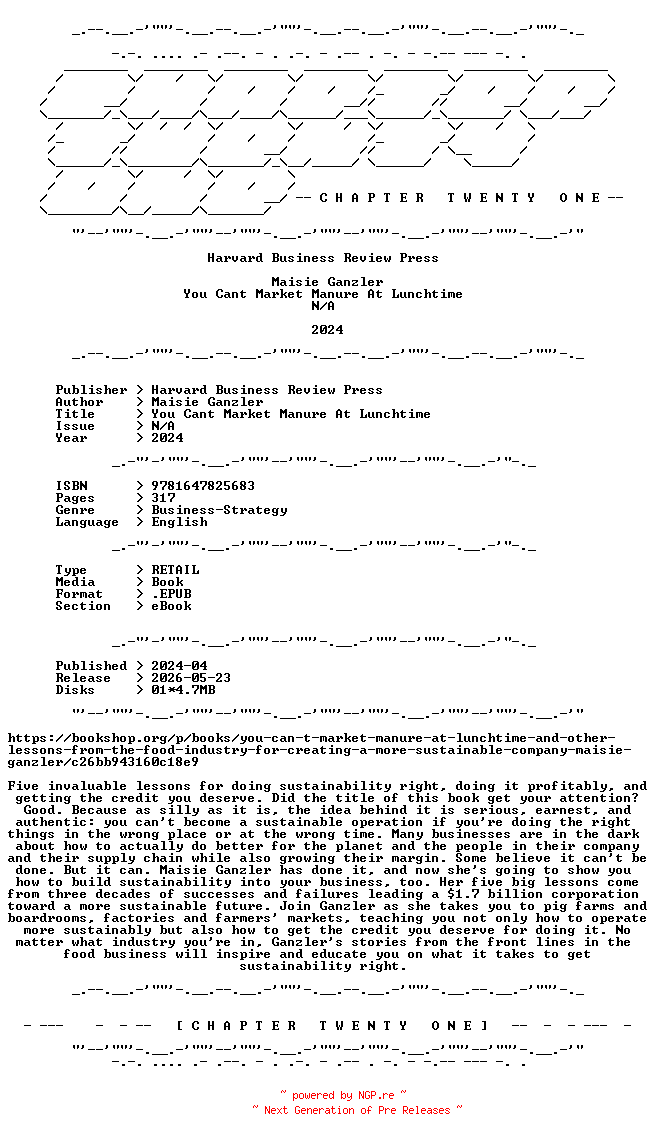 NFO for the release Maisie.Ganzler.-.You.Cant.Market.Manure.At.Lunchtime.2024.RETAIL.EPUB.eBook-CTO by CTO