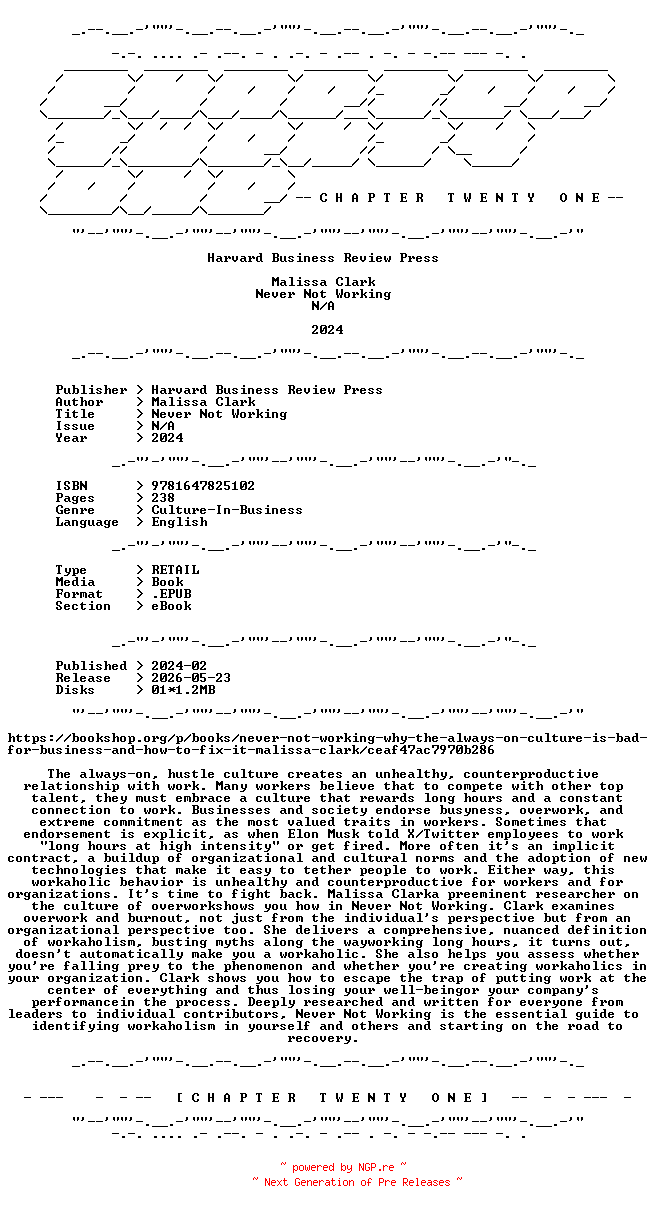 NFO for the release Malissa.Clark.-.Never.Not.Working.2024.RETAIL.EPUB.eBook-CTO by CTO