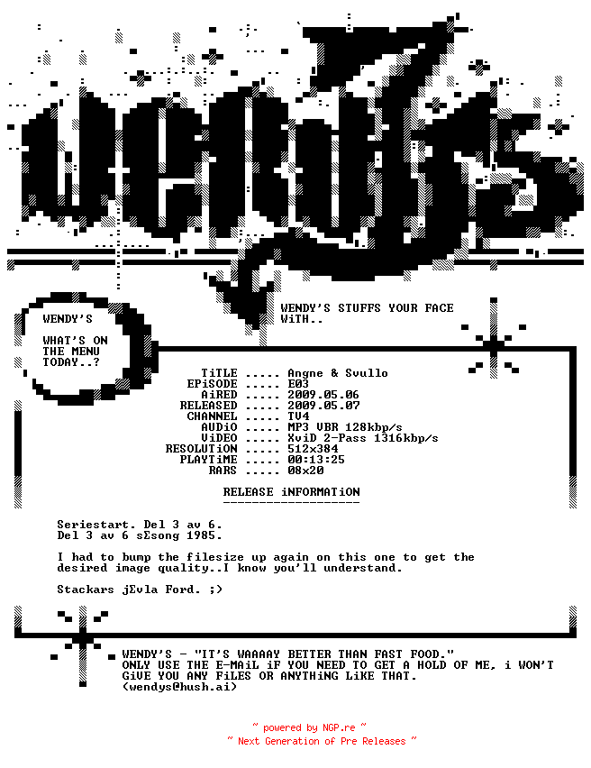 NFO for the release Angne.och.Svullo.E03.SWEDISH.PDTV.XVID-WENDYS by WENDYS
