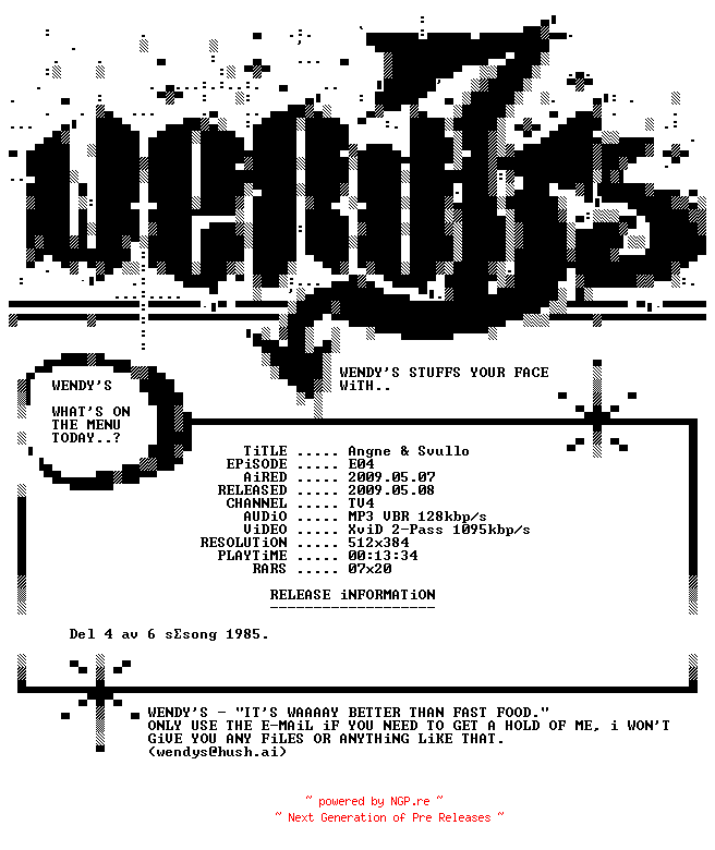 NFO for the release Angne.och.Svullo.E04.SWEDISH.PDTV.XVID-WENDYS by WENDYS