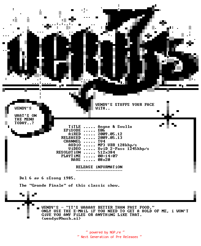 NFO for the release Angne.och.Svullo.E06.SWEDISH.PDTV.XVID-WENDYS by WENDYS