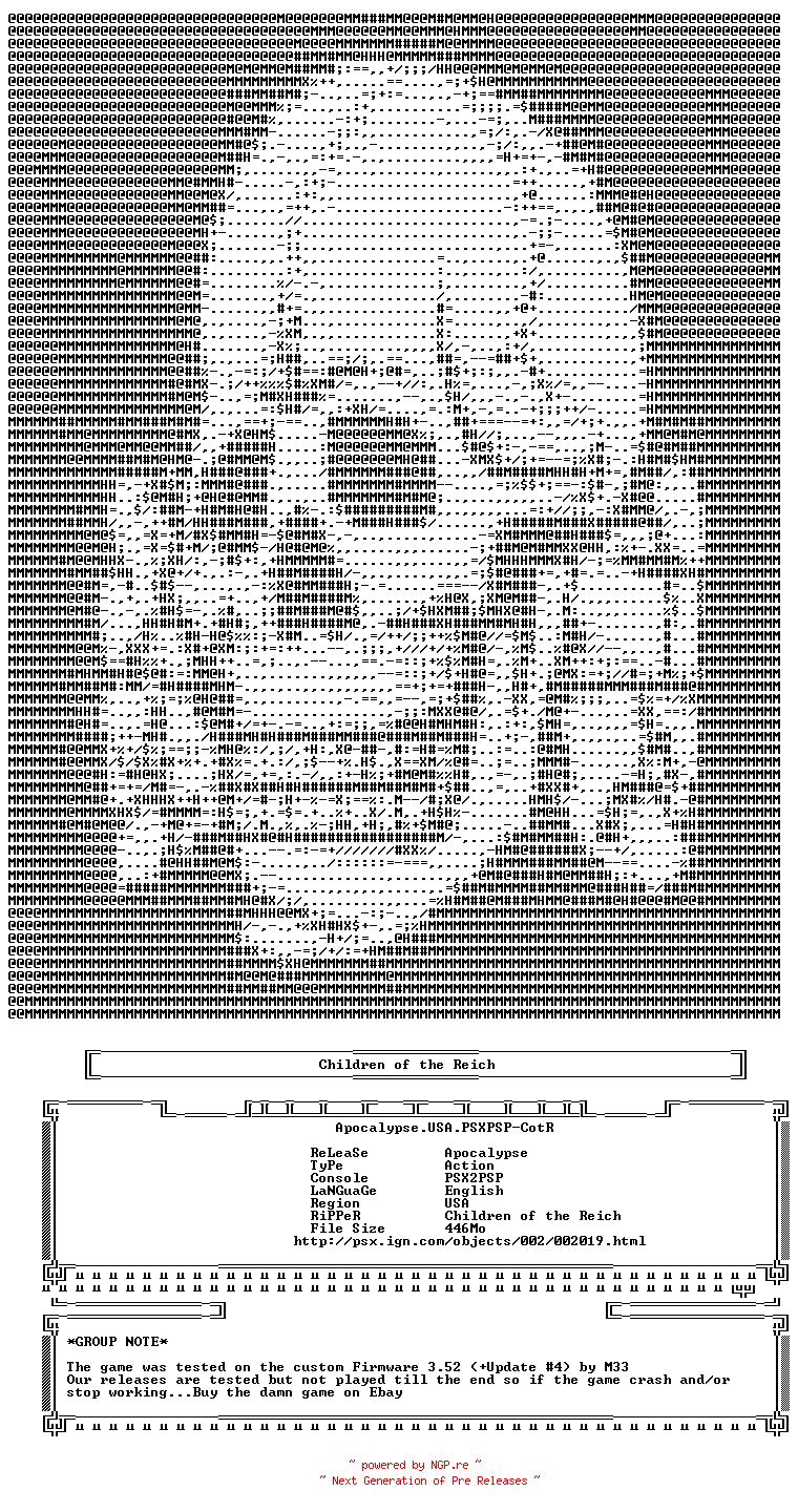 NFO for the release Apocalypse.USA.PSXPSP-CotR by CotR