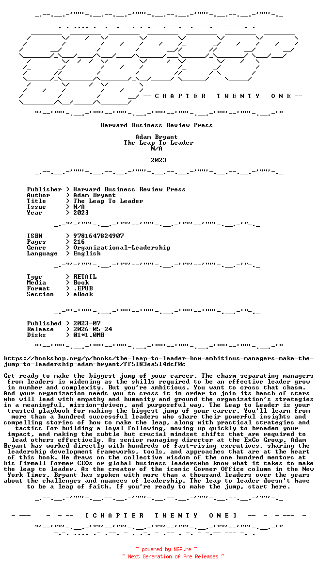 NFO for the release Adam.Bryant.-.The.Leap.To.Leader.2023.RETAIL.EPUB.eBook-CTO by CTO