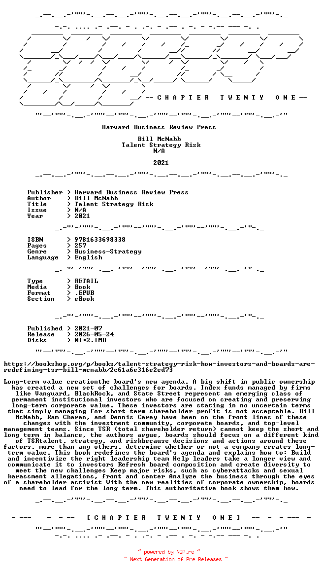 NFO for the release Bill.McNabb.-.Talent.Strategy.Risk.2021.RETAIL.EPUB.eBook-CTO by CTO