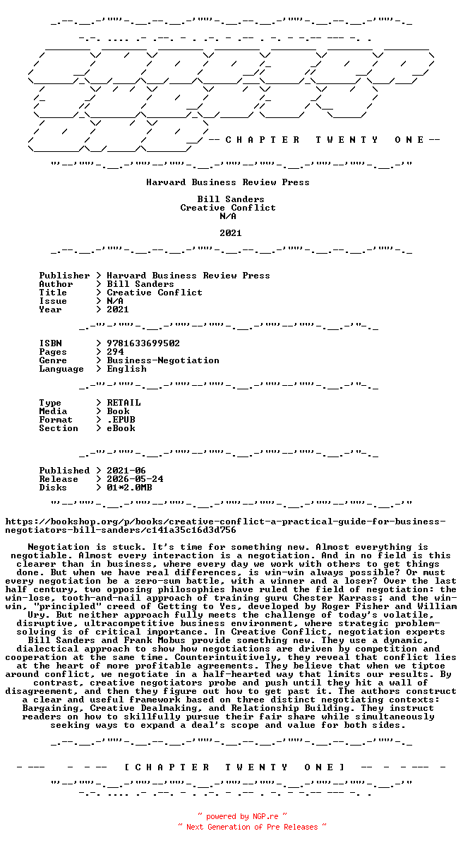NFO for the release Bill.Sanders.-.Creative.Conflict.2021.RETAIL.EPUB.eBook-CTO by CTO