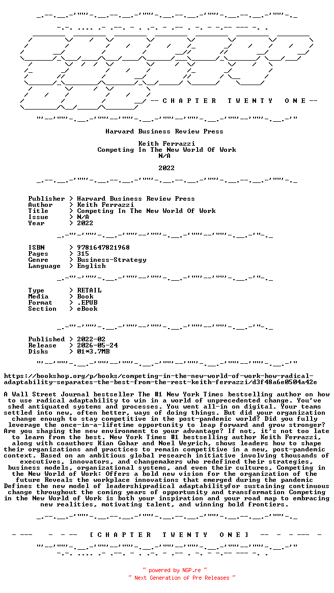 NFO for the release Keith.Ferrazzi.-.Competing.In.The.New.World.Of.Work.2022.RETAIL.EPUB.eBook-CTO by CTO