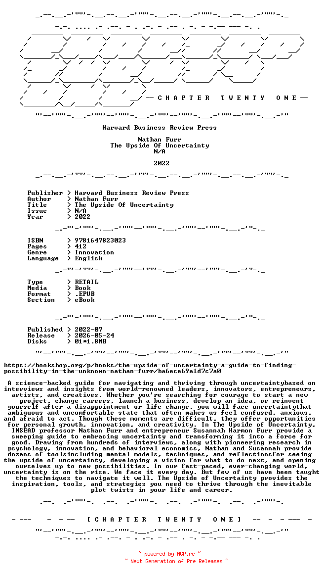 NFO for the release Nathan.Furr.-.The.Upside.Of.Uncertainty.2022.RETAIL.EPUB.eBook-CTO by CTO