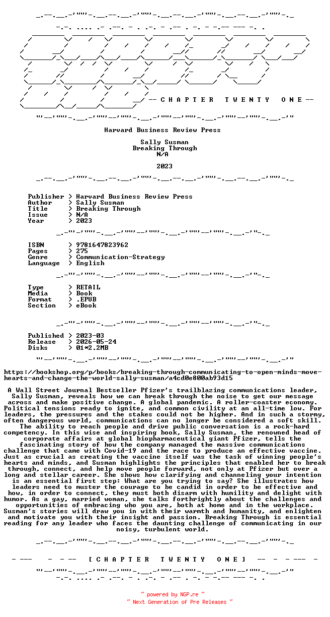 NFO for the release Sally.Susman.-.Breaking.Through.2023.RETAIL.EPUB.eBook-CTO by CTO