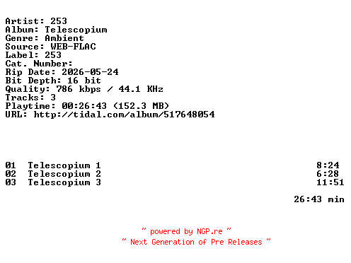 NFO for the release 253-Telescopium-16BIT-WEB-FLAC-2026-HFC by HFC