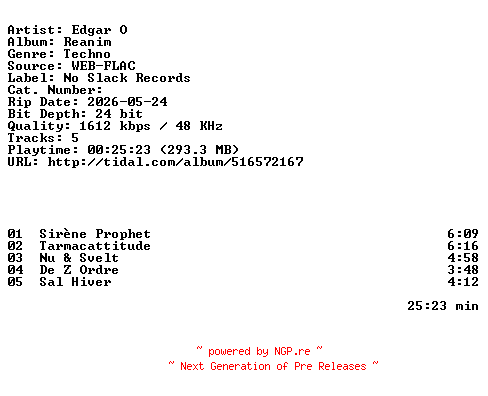 NFO for the release Edgar_O-Reanim-24BIT-WEB-FLAC-2026-HFC by HFC
