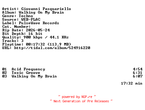 NFO for the release Giovanni_Pasquariello-Walking_On_My_Brain-EP-16BIT-WEB-FLAC-2026-HFC by HFC