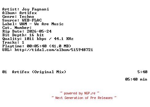 NFO for the release Joy_Fagnani-Artifex-SINGLE-16BIT-WEB-FLAC-2026-HFC by HFC