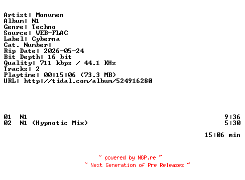 NFO for the release Monumen-N1-16BIT-WEB-FLAC-2026-HFC by HFC