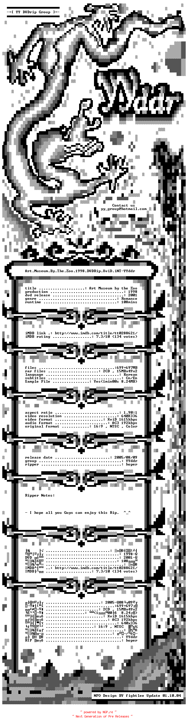 NFO for the release Art.Museum.By.The.Zoo.1998.DVDRip.XviD.iNT-YYddr by YYddr