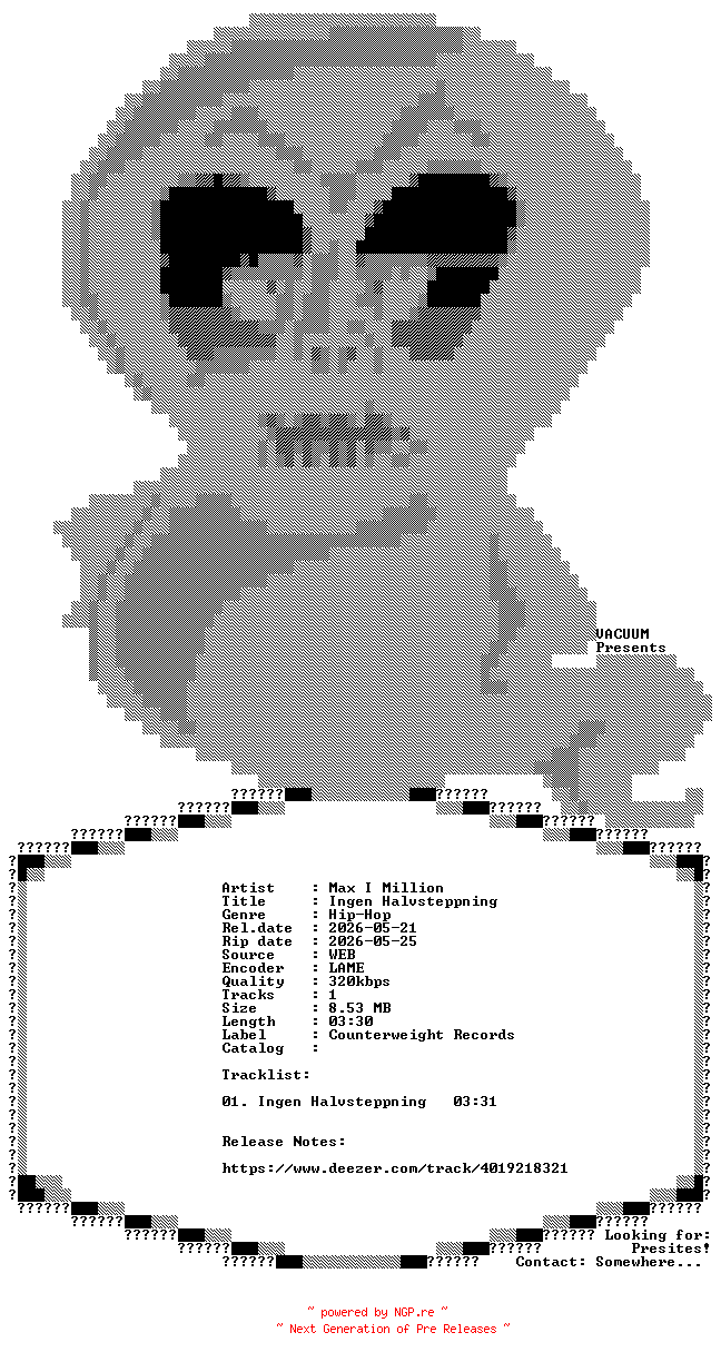 NFO for the release Max_I_Million-Ingen_Halvsteppning-SINGLE-WEB-SE-2026-VCM by VCM