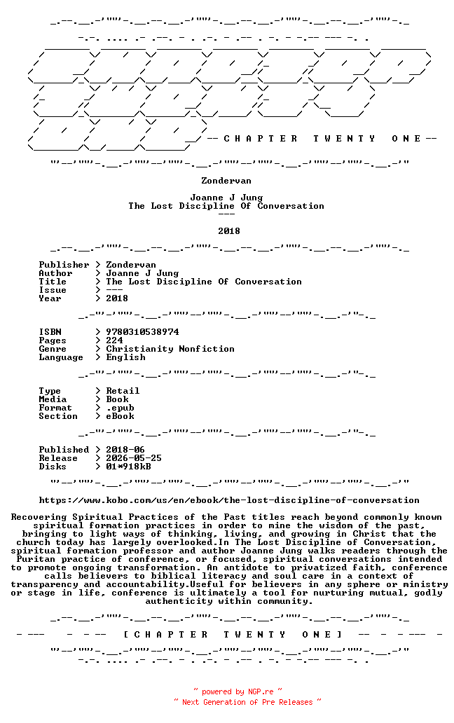 NFO for the release Joanne.J.Jung.-.The.Lost.Discipline.Of.Conversation.2018.RETAIL.EPUB.eBook-CTO by CTO