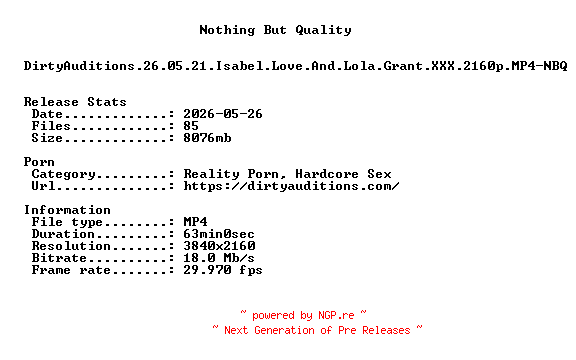NFO for the release DirtyAuditions.26.05.21.Isabel.Love.And.Lola.Grant.XXX.2160p.MP4-NBQ by NBQ