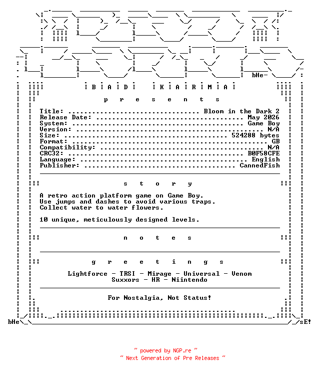 NFO for the release Bloom_in_the_Dark_2_GB-bADkARMA by bADkARMA