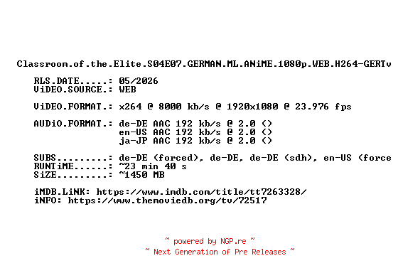 NFO for the release Classroom.of.the.Elite.S04E07.GERMAN.ML.ANiME.1080p.WEB.H264-GERTv by GERTv