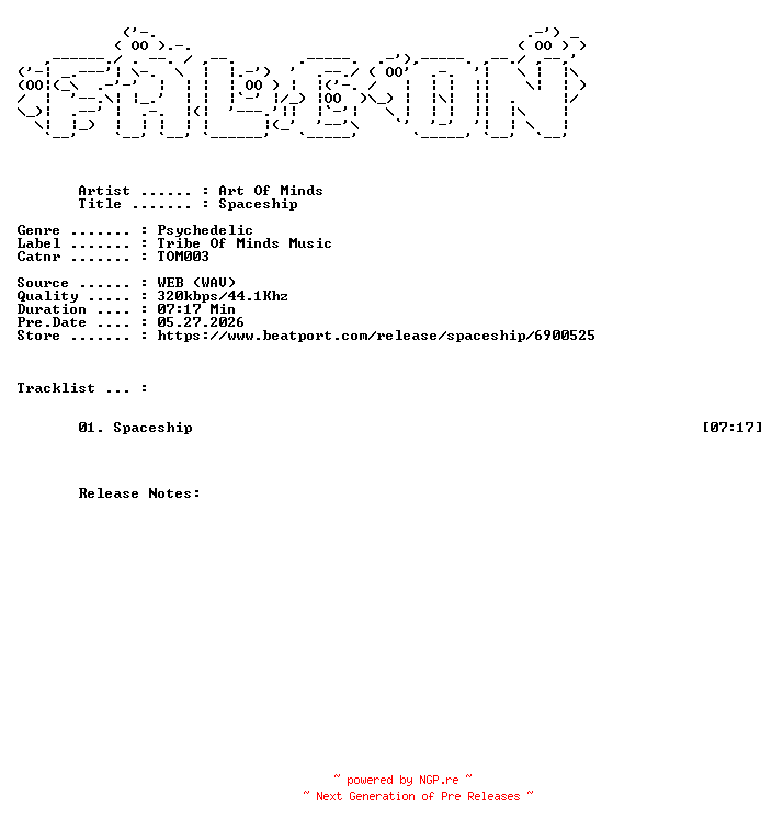 NFO for the release Art_Of_Minds-Spaceship-(TOM003)-SINGLE-WEB-2026-FALCON by FALCON