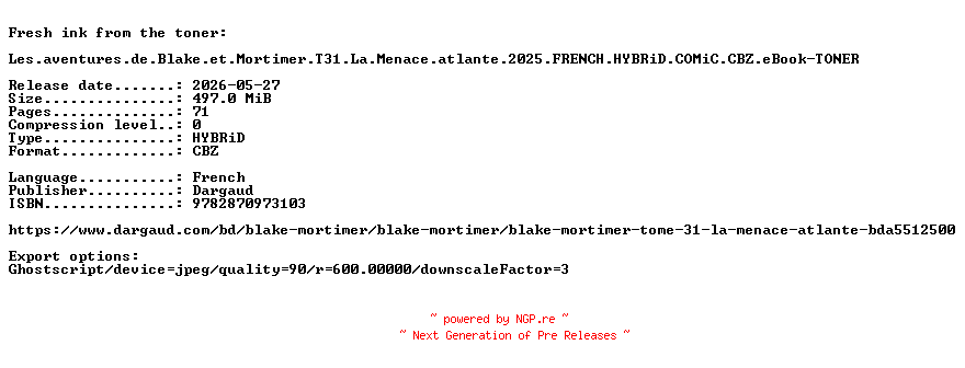 NFO for the release Les.aventures.de.Blake.et.Mortimer.T31.La.Menace.atlante.2025.FRENCH.HYBRiD.COMiC.CBZ.eBook-TONER by TONER