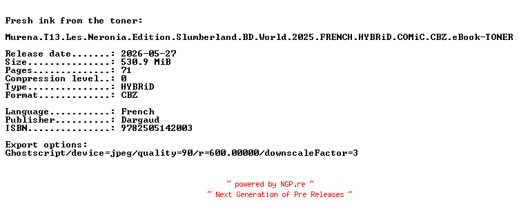 NFO for the release Murena.T13.Les.Neronia.Edition.Slumberland.BD.World.2025.FRENCH.HYBRiD.COMiC.CBZ.eBook-TONER by TONER