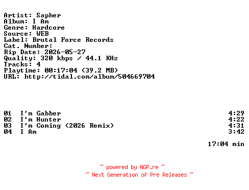 NFO for the release Sapher-I_Am-EP-WEB-2026-ZLS by ZLS