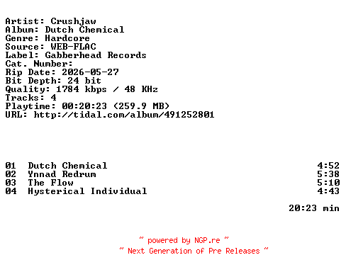 NFO for the release Crushjaw-Dutch_Chemical-EP-24BIT-WEB-FLAC-2026-HFC by HFC