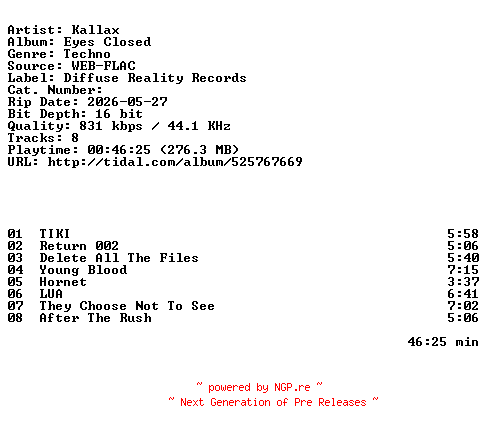 NFO for the release Kallax-Eyes_Closed-16BIT-WEB-FLAC-2026-HFC by HFC