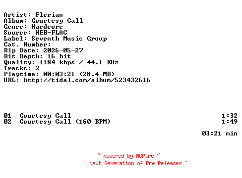 NFO for the release Flerian-Courtesy_Call-EP-16BIT-WEB-FLAC-2026-HFC by HFC