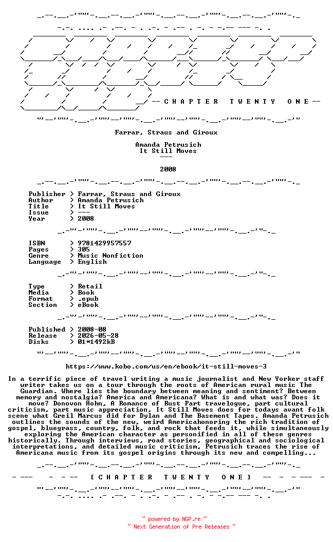 NFO for the release Amanda.Petrusich.-.It.Still.Moves.2008.RETAIL.EPUB.eBook-CTO by CTO