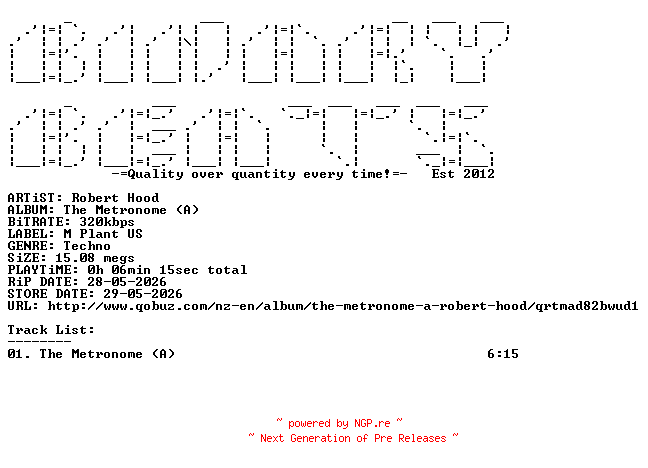 NFO for the release Robert_Hood-The_Metronome_(A)-(MPMPM2252)-SINGLE-WEB-2026-BB by BB