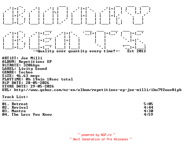 NFO for the release Joe_Milli-Repetitions_EP-(LIVITY076)-WEB-2026-BB by BB