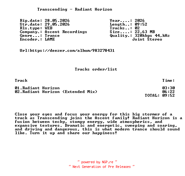 NFO for the release Transcending_-_Radiant_Horizon-(ASC095)-WEB-2026-FMC by FMC
