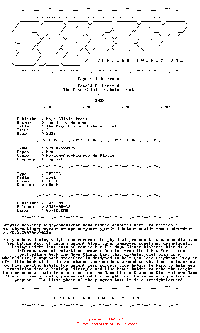 NFO for the release Donald.D.Hensrud.-.The.Mayo.Clinic.Diabetes.Diet.3rd.Edition.2023.RETAIL.EPUB.eBook-CTO by CTO
