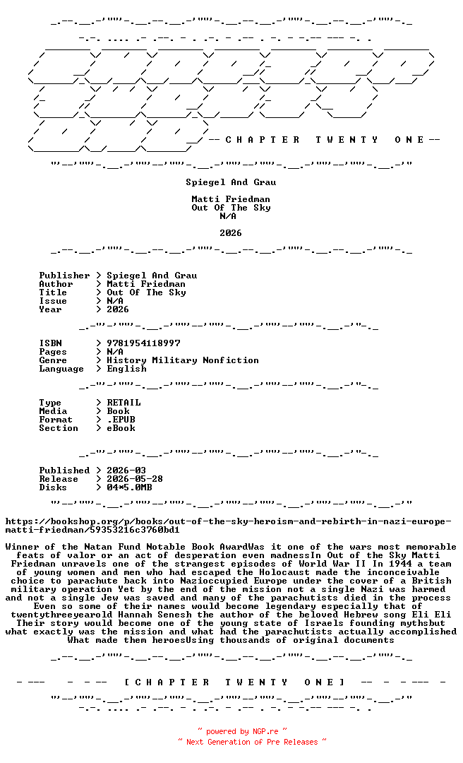 NFO for the release Matti.Friedman.-.Out.Of.The.Sky.2026.RETAIL.EPUB.eBook-CTO by CTO