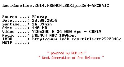 NFO for the release Les.Gazelles.2014.FRENCH.BDRip.x264-ARCHAiC by ARCHAiC