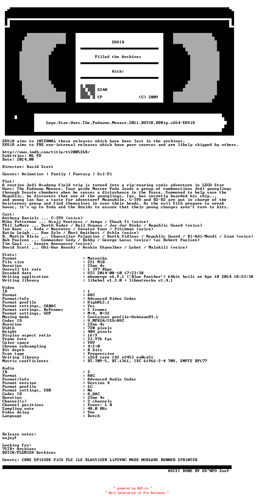 NFO for the release Lego.Star.Wars.The.Padawan.Menace.2011.DUTCH.BDRip.x264-EXViD by EXViD