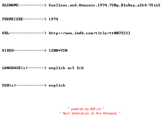 NFO for the release Swallows.and.Amazons.1974.720p.BluRay.x264-7SinS by 7SinS