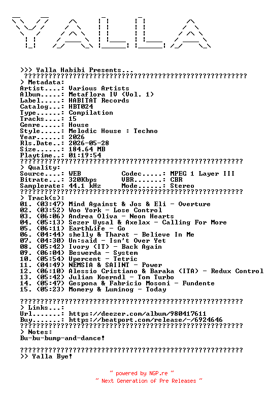 NFO for the release VA-Metaflora_IV_(Vol_1)-(HBT024)-WEB-2026-YALLA_INT by YALLA_INT