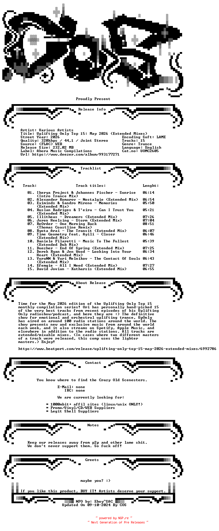 NFO for the release VA-Uplifting_Only_Top_15_May_2026_(Extended_Mixes)-(UOMC2605)-WEB-2026-COS by COS