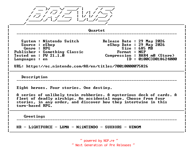 NFO for the release Quartet_NSW-BREWS by BREWS