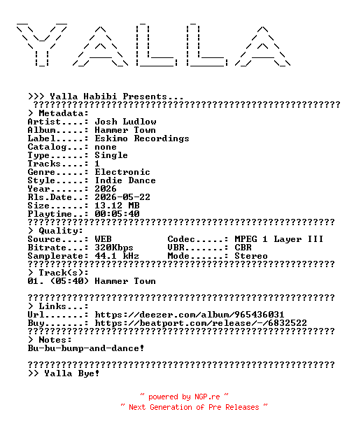 NFO for the release Josh_Ludlow--Hammer_Town-SINGLE-WEB-2026-YALLA by YALLA