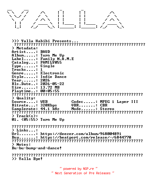 NFO for the release BAUD--Turn_Me_Up-(FAMILY055)-SINGLE-WEB-2026-YALLA by YALLA
